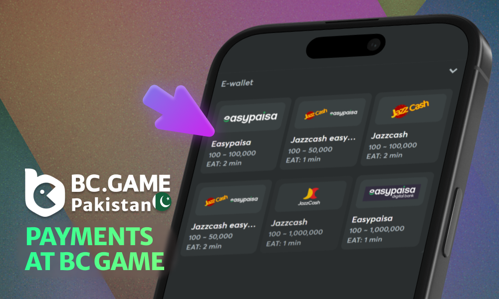 BC Game - payment methods for Pakistani players